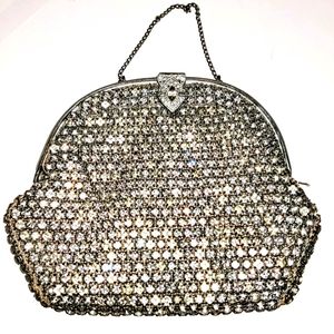 Vintage Whiting Davis shiny silver mesh Rhynestone